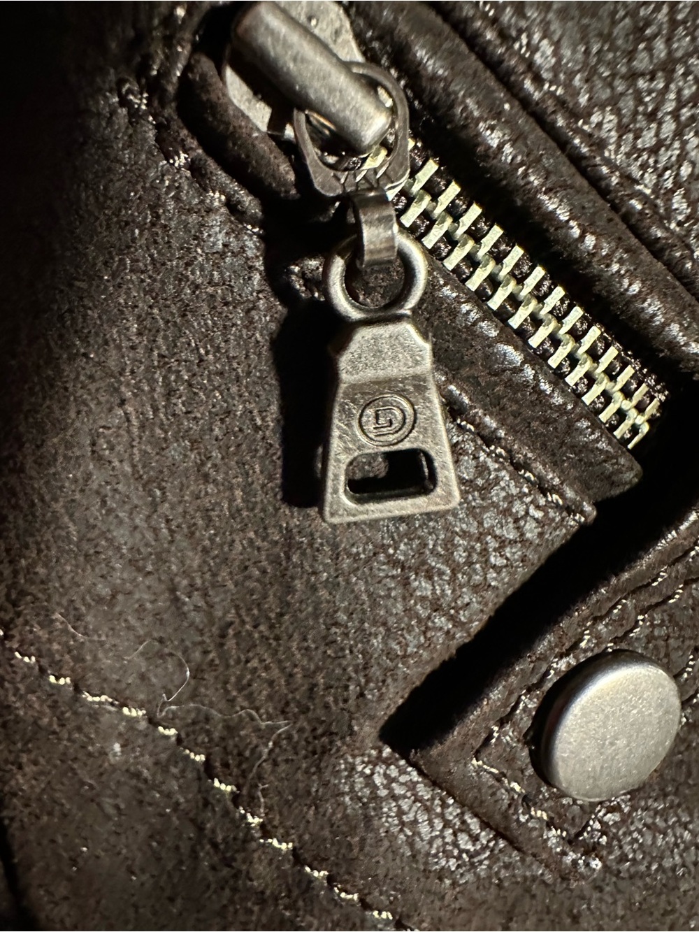 Danier Brown real genuine Leather Snap-Front Jacket with Love Horse inside - Picture 7 of 10